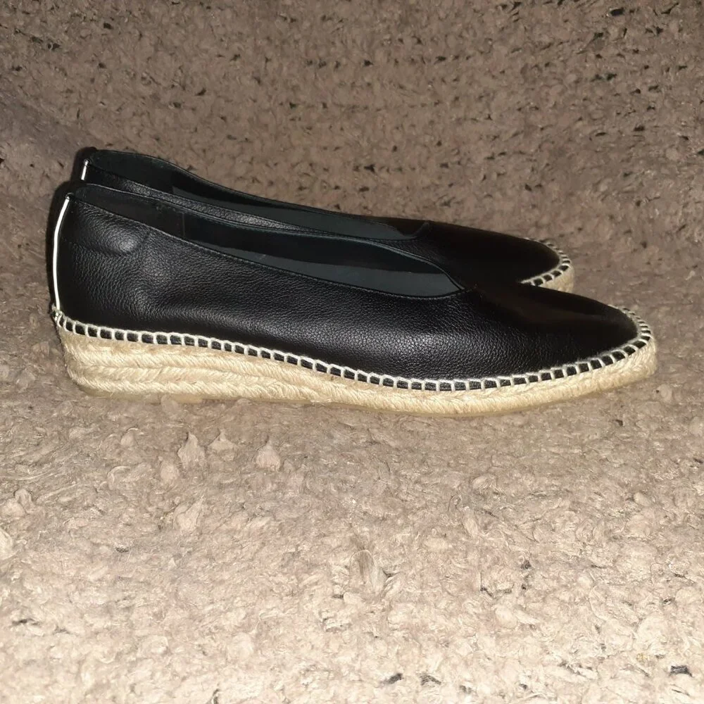 EVERLANE “The Espadrille” Black Leather/Jute Whipstitch & Wedge-Sz 11-NEW/NO BOX